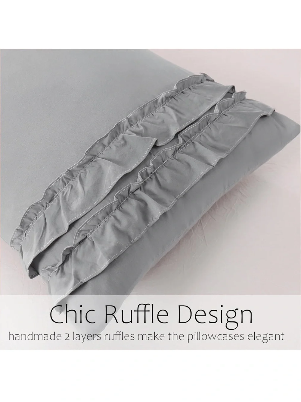 Grey Ruffle Pillow Shams,Queen Size Pillowcase Set Of 2,20x30 2367/bb8-1
